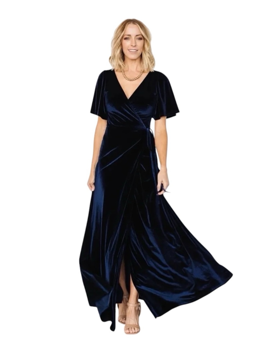 Baltic Born Meghan Velvet Wrap Maxi Dress Women's Large Navy Blue